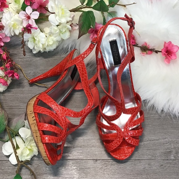 White House Black Market Shoes - WHBM Sunset Faux Croco Strappy Heels